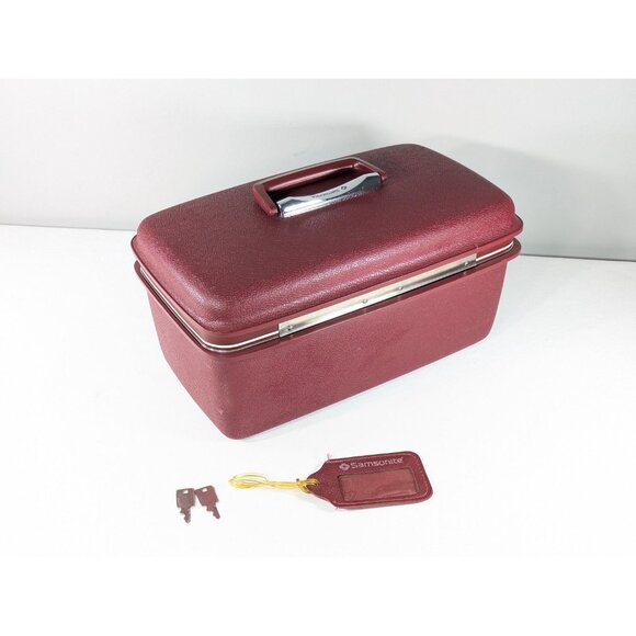 Dark Red Samsonite SATURN III train case + keys + tag + tray make-up storage box - Picture 3 of 10